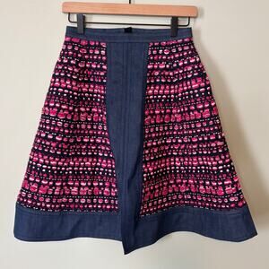 Oscar De La Renta Denim Tweed Skirt XS Classic Luxury Art Gallery